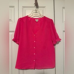 J. Crew Pink Flutter Sleeve Blouse with Mandarin Collar